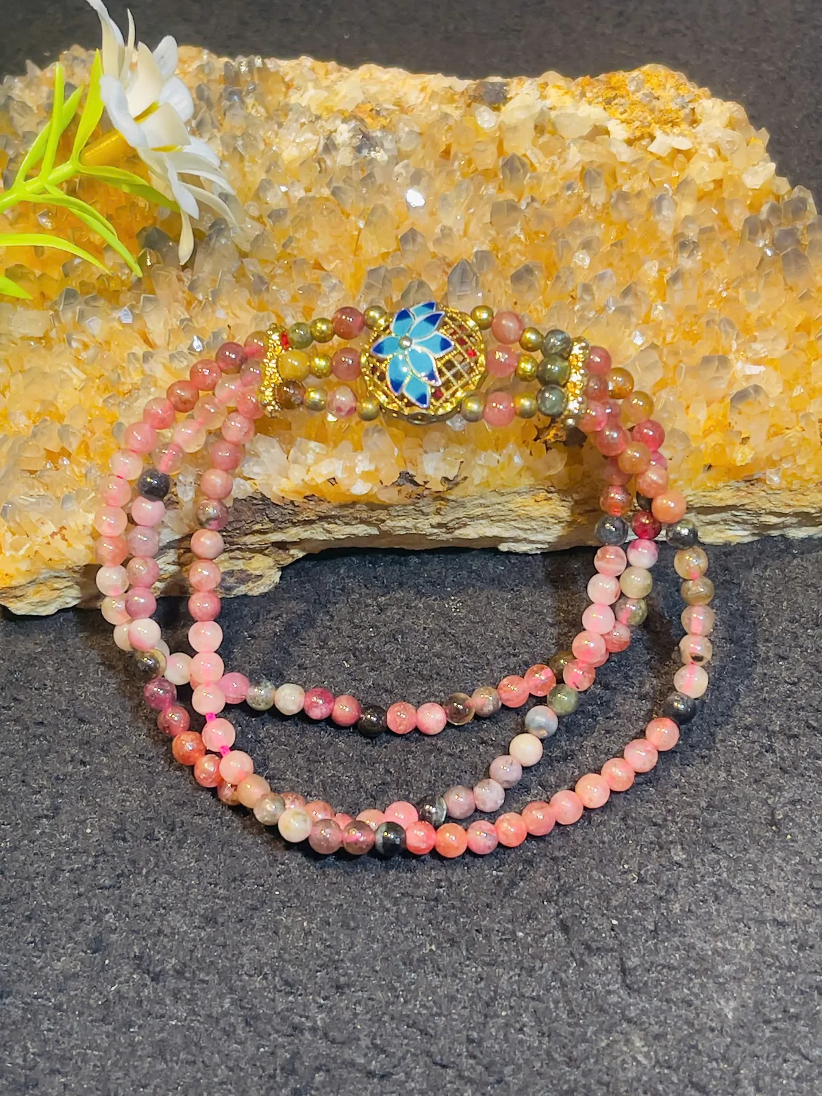 Chuỗi hồng lục bảo hợp kim hoa sen xanh S6279
